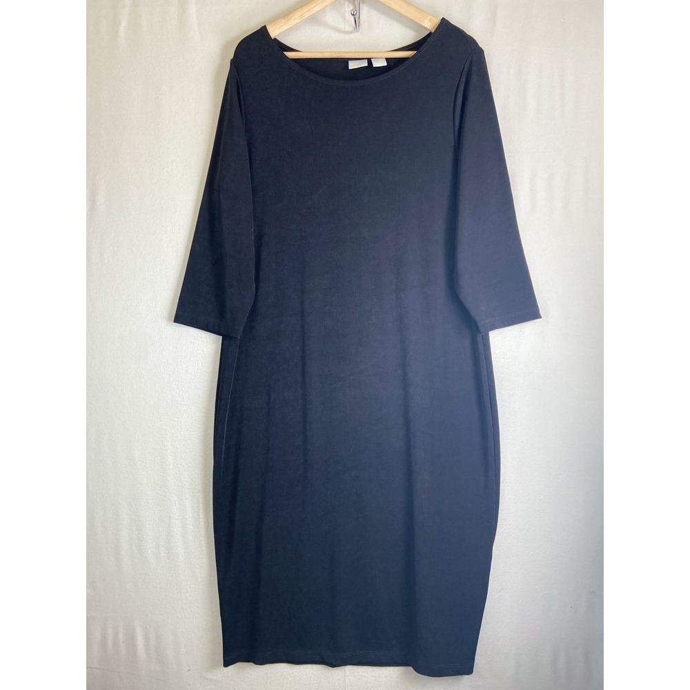 Chicos Travelers Classic Dress Womens 2 Black Slinky Comfort Capsule Minimal